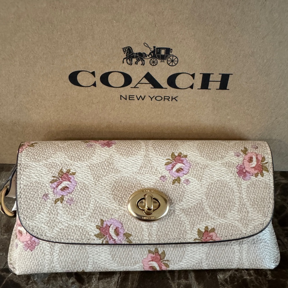 NWT Coach Beige with Pink Floral Design Eyeglass Case